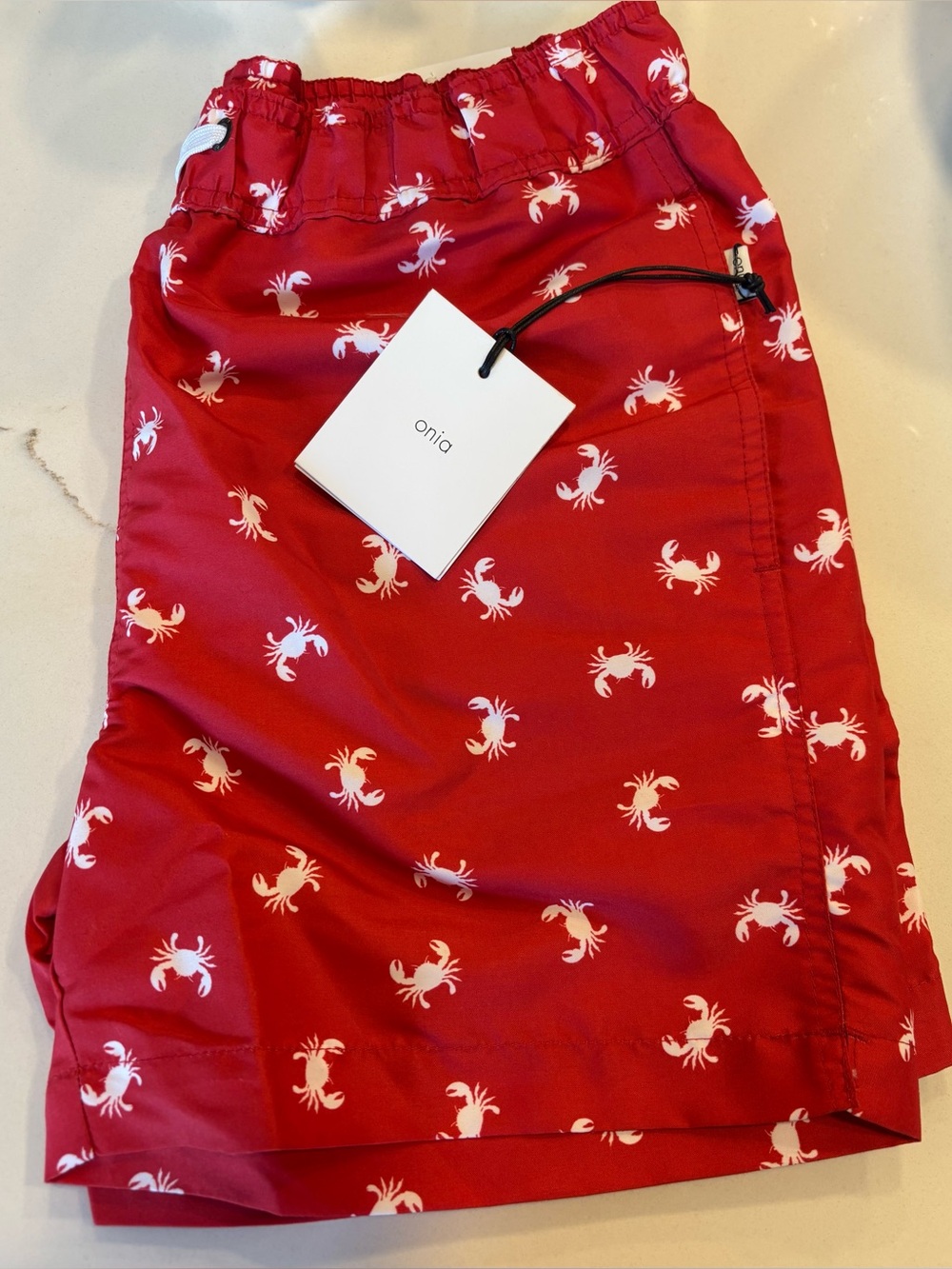J. Crew Red Crab Print Swim Trunks